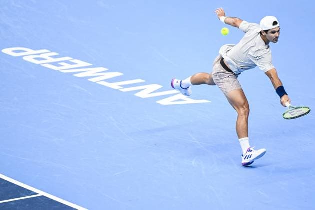 US Marcos Giron pictured in action during a tennis match in the round of 16 of the singles competition at the ATP, Tennis Herren European Open Tennis tournament in Antwerp, Thursday 17 October 2024. TOM GOYVAERTS TomxGoyvaerts  x102786496x