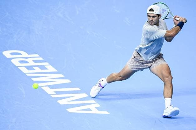US Marcos Giron pictured in action during a tennis match in the round of 16 of the singles competition at the ATP, Tennis Herren European Open Tennis tournament in Antwerp, Thursday 17 October 2024. TOM GOYVAERTS TomxGoyvaerts  x102786633x