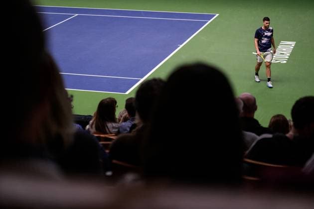241017 Miomir Kecmanovic of Serbia competes in a men s singles tennis match during day 6 of the ATP 250 Nordic Open on October 17, 2024 in Stockholm Photo Jesper Zerman BILDBYRAN kod JZ JZ0581 tennis atp 250 nordic open day 6 bbeng  Copyright: JESPERxZERMAN BB241017JZ001