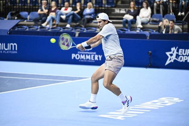 US Marcos Giron pictured in action during a tennis match in the round of 16 of the singles competition at the ATP, Tennis Herren European Open Tennis tournament in Antwerp, Thursday 17 October 2024. TOM GOYVAERTS TomxGoyvaerts  x102788380x