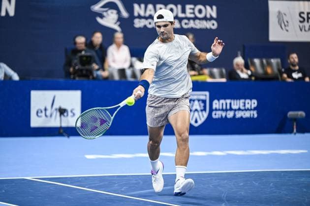 US Marcos Giron pictured in action during a tennis match in the round of 16 of the singles competition at the ATP, Tennis Herren European Open Tennis tournament in Antwerp, Thursday 17 October 2024. TOM GOYVAERTS TomxGoyvaerts  x102788669x