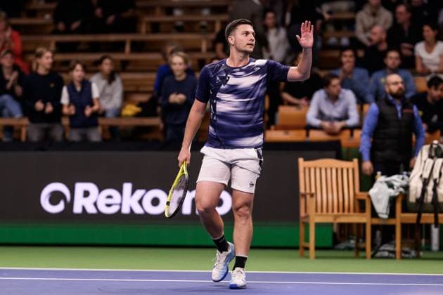 241017 Miomir Kecmanovic of Serbia celebrates as he competes in a men s singles tennis match during day 6 of the ATP 250 Nordic Open on October 17, 2024 in Stockholm Photo Jesper Zerman BILDBYRAN kod JZ JZ0581 tennis atp 250 nordic open day 6 bbeng jubel  Copyright: JESPERxZERMAN BB241017JZ006