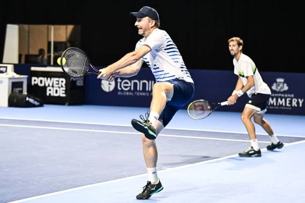 Dutch Matwe Middelkoop pictured in action during a tennis match in the quarter final of the doubles competition at the ATP, Tennis Herren European Open Tennis tournament in Antwerp, Thursday 17 October 2024. TOM GOYVAERTS TomxGoyvaerts  x102798442x