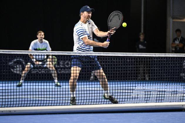 Dutch Matwe Middelkoop pictured in action during a tennis match in the quarter final of the doubles competition at the ATP, Tennis Herren European Open Tennis tournament in Antwerp, Thursday 17 October 2024. TOM GOYVAERTS TomxGoyvaerts  x102798634x
