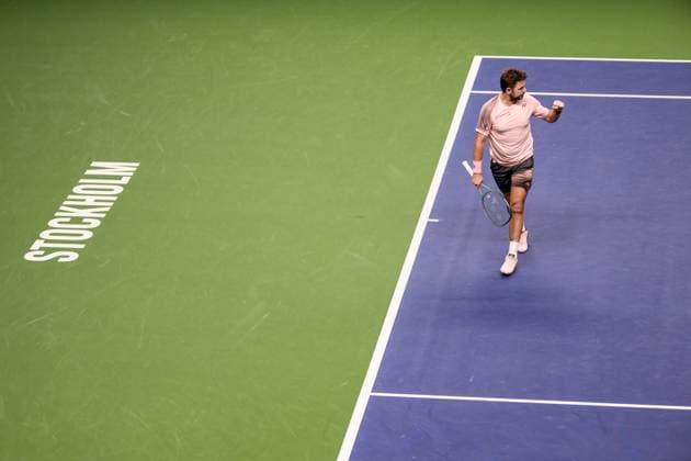 241017 Stan Wawrinka of Switzerland competes in a men s singles tennis match during day 6 of the ATP 250 Nordic Open on October 17, 2024 in Stockholm Photo Jesper Zerman BILDBYRAN kod JZ JZ0581 tennis atp 250 nordic open day 6 bbeng jubel  Copyright: JESPERxZERMAN BB241017JZ017