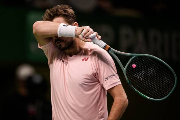 241017 Stan Wawrinka of Switzerland looks dejected as he competes in a men s singles tennis match during day 6 of the ATP 250 Nordic Open on October 17, 2024 in Stockholm Photo Jesper Zerman BILDBYRAN kod JZ JZ0581 tennis atp 250 nordic open day 6 bbeng depp  Copyright: JESPERxZERMAN BB241017JZ029