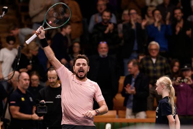 241017 Stan Wawrinka of Switzerland celebrates after a men s singles tennis match during day 6 of the ATP 250 Nordic Open on October 17, 2024 in Stockholm Photo Jesper Zerman BILDBYRAN kod JZ JZ0581 tennis atp 250 nordic open day 6 bbeng jubel  Copyright: JESPERxZERMAN BB241017JZ033