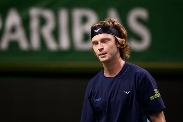 241017 Andrey Rublev of Russia looks dejected as he competes in a men s singles tennis match during day 6 of the ATP 250 Nordic Open on October 17, 2024 in Stockholm Photo Jesper Zerman BILDBYRAN kod JZ JZ0581 tennis atp 250 nordic open day 6 bbeng depp  Copyright: JESPERxZERMAN BB241017JZ038