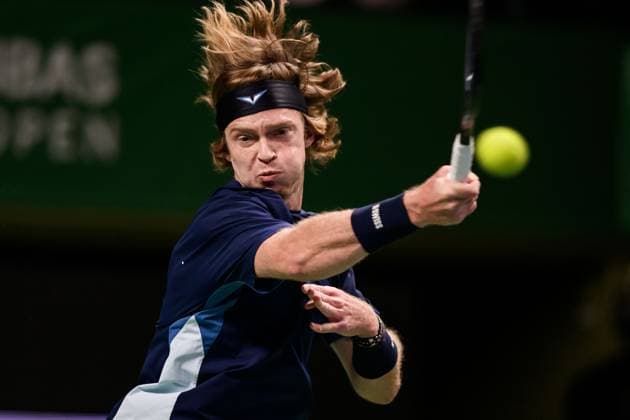 241017 Andrey Rublev of Russia competes in a men s singles tennis match during day 6 of the ATP 250 Nordic Open on October 17, 2024 in Stockholm Photo Jesper Zerman BILDBYRAN kod JZ JZ0581 tennis atp 250 nordic open day 6 bbeng  Copyright: JESPERxZERMAN BB241017JZ039