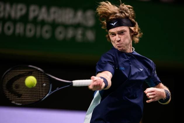 241017 Andrey Rublev of Russia competes in a men s singles tennis match during day 6 of the ATP 250 Nordic Open on October 17, 2024 in Stockholm Photo Jesper Zerman BILDBYRAN kod JZ JZ0581 tennis atp 250 nordic open day 6 bbeng  Copyright: JESPERxZERMAN BB241017JZ040