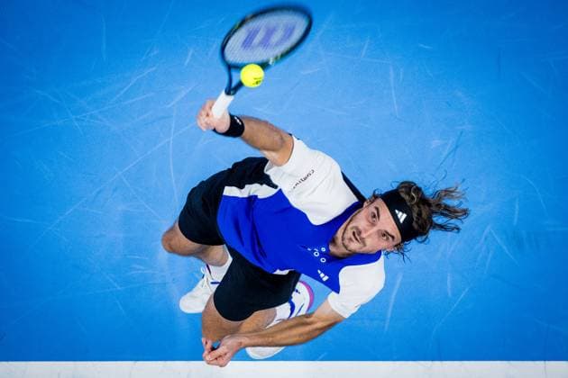 Sport Bilder des Tages Greek Stefanos Tsitsipas pictured in action during a tennis match in the round of 16 of the singles competition at the ATP, Tennis Herren European Open Tennis tournament in Antwerp, Thursday 17 October 2024. JASPERxJACOBS  x102807079x