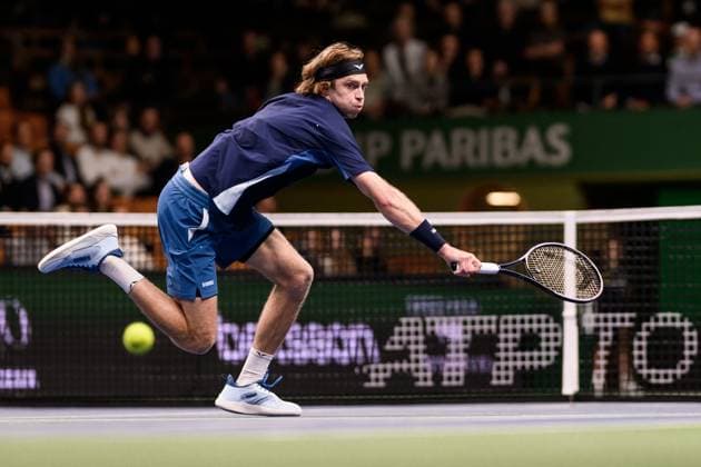 241017 Andrey Rublev of Russia competes in a men s singles tennis match during day 6 of the ATP 250 Nordic Open on October 17, 2024 in Stockholm Photo Jesper Zerman BILDBYRAN kod JZ JZ0581 tennis atp 250 nordic open day 6 bbeng  Copyright: JESPERxZERMAN BB241017JZ043