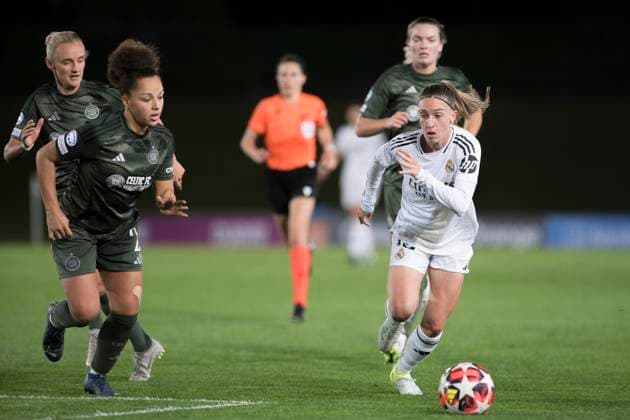 UEFA Women s Champions League - Real Madrid vs Celtic club woman MADRID, SPAIN -October 17:Eva Navarro of Real Madrid women in action during the UEFA Women s Champions League match between Real Madrid and Celtic club woman at Alfredo Di Stefano stadium in Madrid. (Photo by Guillermo Martinez) Madrid Alfredo Di Stefano Stadium Spain Copyright: xGuillermoxMartinezx