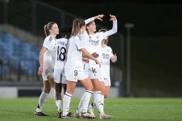 UEFA Women s Champions League - Real Madrid vs Celtic club woman MADRID, SPAIN -October 17: Caroline Moller of Real Madrid women celebrates a goal during the UEFA Women s Champions League match between Real Madrid and Celtic club woman at Alfredo Di Stefano stadium in Madrid. (Photo by Guillermo Martinez) Madrid Alfredo Di Stefano Stadium Spain Copyright: xGuillermoxMartinezx