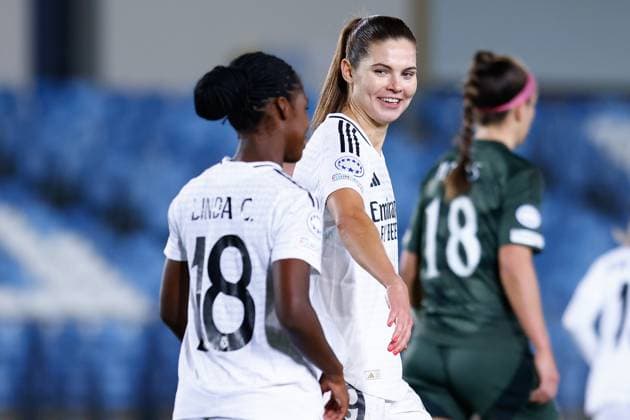 October 17, 2024, Valdebebas, Madrid, SPAIN: Linda Caicedo of Real Madrid celebrates a goal during the UEFA Womenâ€⠢s Champions League, Group B, football match played between Real Madrid and Celtic FC at Alfredo Di Stefano stadium on October 17, 2024, in Valdebebas, Madrid, Spain. Valdebebas SPAIN - ZUMAa181 20241017_zaa_a181_094 Copyright: xDennisxAgyemanx