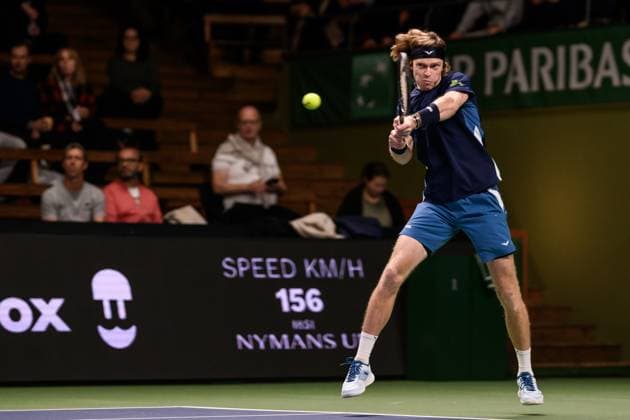 241017 Andrey Rublev of Russia competes in a men s singles tennis match during day 6 of the ATP 250 Nordic Open on October 17, 2024 in Stockholm Photo Jesper Zerman BILDBYRAN kod JZ JZ0581 tennis atp 250 nordic open day 6 bbeng  Copyright: JESPERxZERMAN BB241017JZ050