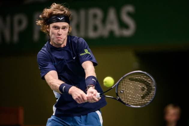 241017 Andrey Rublev of Russia competes in a men s singles tennis match during day 6 of the ATP 250 Nordic Open on October 17, 2024 in Stockholm Photo Jesper Zerman BILDBYRAN kod JZ JZ0581 tennis atp 250 nordic open day 6 bbeng  Copyright: JESPERxZERMAN BB241017JZ063