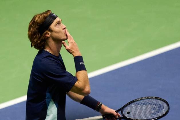Andrey Rublev celebrates his win over Alexandre Muller of France of the second round match of the Stockholm Open at The Royal Tennis Hall on October17, 2024 in Stockholm, Sweden. (Photo by Camilla Stolen Imago) Stockholm Sweden Copyright: xCamillaxStolenx L2380107