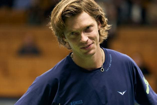 Andrey Rublev celebrates his win over Alexandre Muller of France of the second round match of the Stockholm Open at The Royal Tennis Hall on October17, 2024 in Stockholm, Sweden. (Photo by Camilla Stolen Imago) Stockholm Sweden Copyright: xCamillaxStolenx L2380126 1