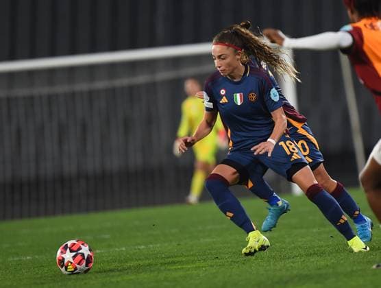 Benedetta Glionna (18) and Manuela Giugliano (10) of As Roma during the UEFA Women s Champions League match between Galatasaray A.S. and AS Roma at Ataturk Olympic Stadium on October 17, 2024 in Istanbul, Turkey. Istanbul Ataturk Olympic Stadium Turkey Copyright: xSeskimphotox Galatasaray-Roma-171024 (147)