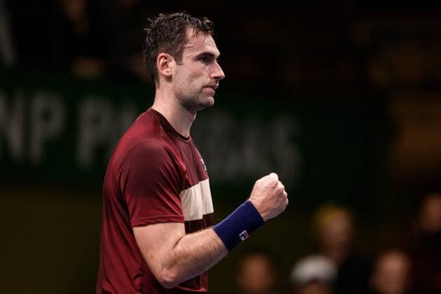 241017 Quentin Halys of France celebrates as he competes in a men s singles tennis match during day 6 of the ATP 250 Nordic Open on October 17, 2024 in Stockholm Photo Jesper Zerman BILDBYRAN kod JZ JZ0581 tennis atp 250 nordic open day 6 bbeng jubel  Copyright: JESPERxZERMAN BB241017JZ077