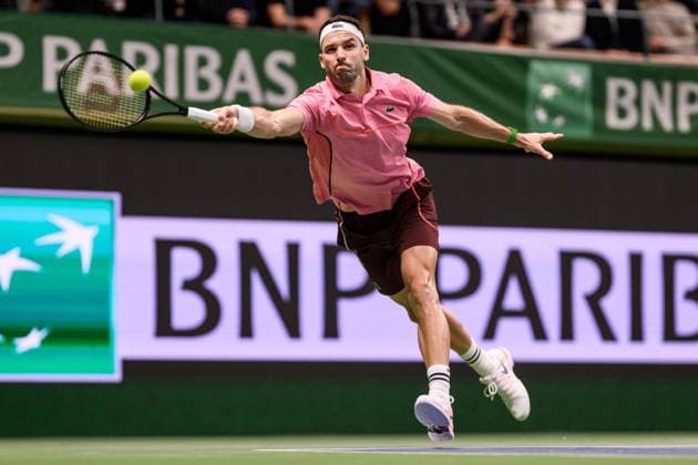 241017 Grigor Dimitrov of Bulgaria competes in a men s singles tennis match during day 6 of the ATP 250 Nordic Open on October 17, 2024 in Stockholm Photo Jesper Zerman BILDBYRAN kod JZ JZ0581 tennis atp 250 nordic open day 6 bbeng  Copyright: JESPERxZERMAN BB241017JZ082