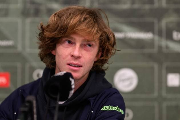 241017 Andrey Rublev of Russia at a press conference during day 6 of the ATP 250 Nordic Open on October 17, 2024 in Stockholm Photo Jesper Zerman BILDBYRAN kod JZ JZ0581 tennis atp 250 nordic open day 6 bbeng  Copyright: JESPERxZERMAN BB241017JZ085