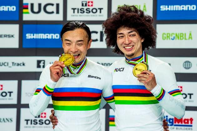 241017 Kazushige Kuboki of Japan and Shinji Nakano of Japan celebrates after day 2 of the 2024 UCI Tissot Track Cycling World Championships on October 17, 2024 in Ballerup Photo Christian Örnberg BILDBYRAN COP 166 CO0480 cykling cycling sykling landslaget national team 2 bbeng grappa33 jubel  Copyright: CHRISTIANxÖRNBERG BB241017CO108