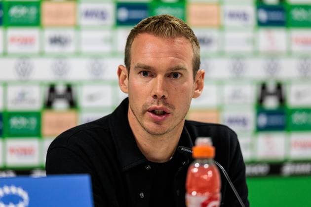 UEFA Womens Champions League VfL Wolfsburg Olympique Lyonnais 17 10 2024 Tommy Stroot Coach VfL Wolfsburg during the press conference UEFA Womens Champions League VfL Wolfsburg Olympique Lyonnais, Wolfsburg, AOK Stadion on 17 10 2024 Copyright: xBEAUTIFULxSPORTS Wunderlx
