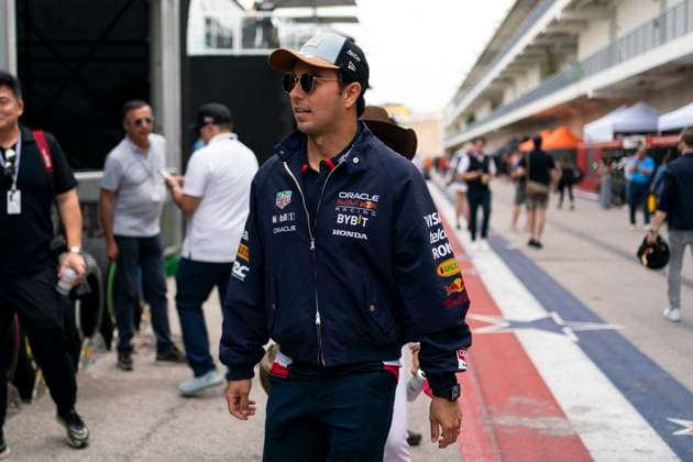 Mexican Formula One driver Sergio Pérez of Red Bull Racing arrives for the Formula One United States Grand Prix at the Circuit of the Americas in Austin, Texas on Thursday, October 17, 2024.  AUS2024101714 GREGxNASH