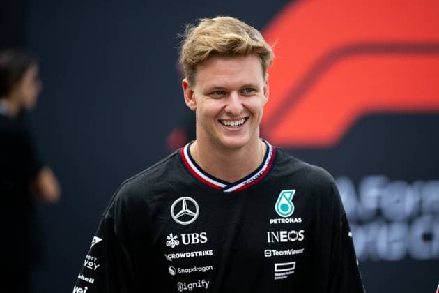 Mick Schumacher Mercedes AMG Petronas Formula One Team, test and reserve driver laughs, USA, Formula 1 World Championship, United States Grand Prix, Circuit of the Americas Austin, Media Day, 17 10 2024 USA, Formula 1 World Championship, United States Grand Prix, Circuit of the Americas Austin, Media Day, 17 10 2024 Austin Copyright: xEibner-Pressefoto Memmlerx EP_MMR