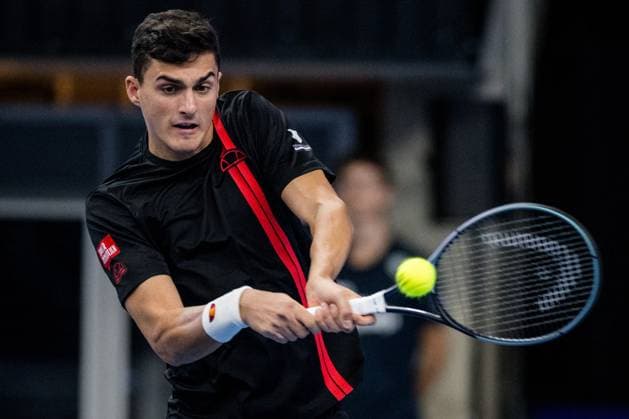 Austrian Alexander Erler pictured in action during a tennis match in the semi finals of the doubles competition at the ATP, Tennis Herren European Open Tennis tournament in Antwerp, Friday 18 October 2024. JASPERxJACOBS  x102859716x