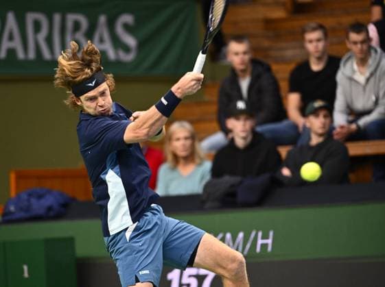 STOCKHOLM, SWEDEN 20241018 Andrei Rublyov, playing under a neutral flag, in the quarterfinals of the BNP Paribas Nordic Open against Stan Wawrinka, Switzerland, at the Royal Tennis Hall STOCKHOLM SWEDEN x10040x  Copyright: xAndersxWiklund TTx TENNIS NORDIC OPEN KVARTSFINALER