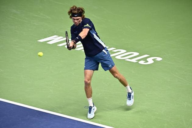 STOCKHOLM, SWEDEN 20241018 Andrei Rublyov, playing under a neutral flag, in the quarterfinals of the BNP Paribas Nordic Open against Stan Wawrinka, Switzerland, at the Royal Tennis Hall STOCKHOLM SWEDEN x10040x  Copyright: xAndersxWiklund TTx TENNIS NORDIC OPEN KVARTSFINALER
