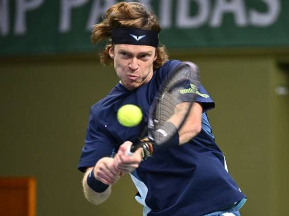 STOCKHOLM, SWEDEN 20241018 Andrei Rublev, playing under a neutral flag, in action during the quarter final BNP Paribas Nordic Open ATP tennis match against Stan Wawrinka, Switzerland, at the Royal Tennis Hall, in Stockholm, Sweden, on Oct 18, 2024 STOCKHOLM SWEDEN x10040x  Copyright: xAndersxWiklund TTx SWEDEN TENNIS NORDIC OPEN