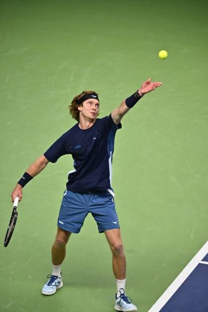 STOCKHOLM, SWEDEN 20241018 Andrei Rublev, playing under a neutral flag, in action during the quarter final BNP Paribas Nordic Open ATP tennis match against Stan Wawrinka, Switzerland, at the Royal Tennis Hall, in Stockholm, Sweden, on Oct 18, 2024 STOCKHOLM SWEDEN x10040x  Copyright: xAndersxWiklund TTx SWEDEN TENNIS NORDIC OPEN