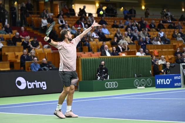 STOCKHOLM, SWEDEN 20241018 Stan Wawrinka, Switzerland, in the quarterfinals of the BNP Paribas Nordic Open against Andrei Rublyov, playing under a neutral flag, at the Royal Tennis Hall STOCKHOLM SWEDEN x10040x  Copyright: xAndersxWiklund TTx TENNIS NORDIC OPEN KVARTSFINALER
