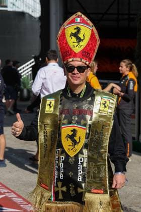 AUSTIN, TX - OCTOBER 18: The Ferrari Pope giving the thumbs up sign before the first practice session of the Formula 1 Pirelli United States Grand Prix on October 18, 2024, at Circuit of The Americas in Austin, Texas. (Photo by David Buono Icon Sportswire) AUTO: OCT 18 F1 Pirelli United States Grand Prix EDITORIAL USE ONLY Icon2410180121