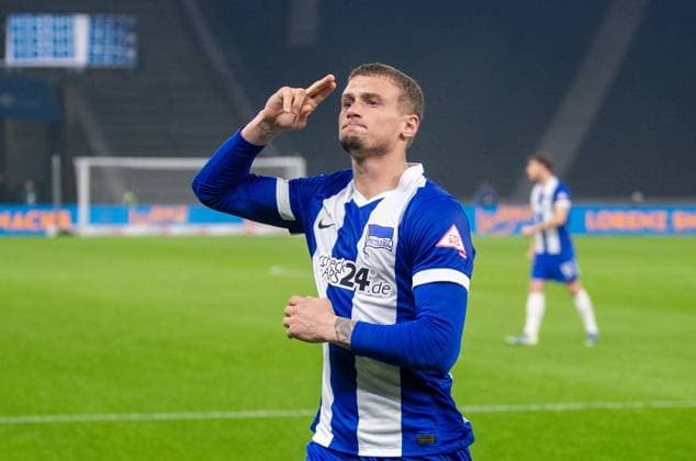 Soccer, Men, Season 2024 2025, 2 Bundesliga 9 Matchday , Hertha BSC Eintracht Braunschweig, Michael Cuisance Hertha BSC , Cheering after goal to 1 1, 18 10 2024, Copyright: xSebastianxRäppold MatthiasxKochx