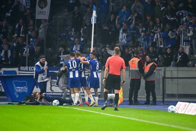 Michael Cuisance Hertha BSC, 27 , 11m, Goal, 1 1, Cheers, GER, Hertha BSC vs Eintracht Braunschweig, Soccer men, 2 Bundesliga, Season 2024 2025, Matchday 09, 18 10 2024 DFL REGULATES PROHIBIT ANY USE OF PHOTOGRAPHS AS IMAGE SEQUENCES AND OR QUASI VIDEO GER, Hertha BSC vs Eintracht Braunschweig, Soccer men, 2 Bundesliga, Season 2024 2025, 09 Matchday, 18 10 2024 Berlin Copyright: xEibner-Pressefotox xClaudiusxRauchx EP_CRH