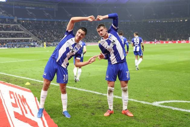 18 10 2024, xtgx, Soccer 2 Bundesliga, Hertha BSC Berlin Eintracht Braunschweig emspor, v l jubilation after the 2 1 by Ibrahim Maza Hertha, 10 DFL DFB REGULATIONS PROHIBIT ANY USE OF PHOTOGRAPHS as IMAGE SEQUENCES and or QUASI VIDEO Berlin