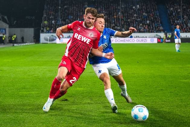 Jan Thielmann 1 FC Koeln, 29 in duel with Luca Marseiler SV Darmstadt 98, 08 , GER, SV Darmstadt 98 vs 1 FC Koeln, Football, 2 Bundesliga, Matchday 9, Season 2024 2025, 18 10 2024 DFL REGULATIONS PROHIBIT ANY USE OF PHOTOGRAPHS as IMAGE SEQUENCES and or QUASI VIDEO GER, SV Darmstadt 98 vs 1 FC Koeln, Football, 2 Bundesliga, Matchday 9, Season 2024 2025, 18 10 2024 Darmsatdt Copyright: xEibner-Pressefoto FlorianxWieganx EP_FWD