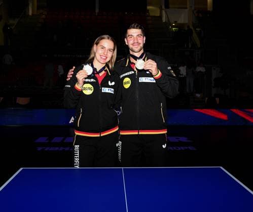 Bilder des Jahres 2024, Sport 10 Oktober Sport Themen der Woche KW42 Sport Bilder des Tages FRANZISKA_Patrick-KAUFMANN_Annett-GER-EC_Linz-2024-10-18-0929.JPG European Table tennis, Tischtennis Championships at TipsArena Linz, Austria, 18 October 2024: Mixed Doubles Victory Ceremony Linz TipsArena, Ziegeleistraße 76, 4020 Linz Upper Austria Austria *** FRANZISKA Patrick KAUFMANN Annett GER EC Linz 2024 10 18 0929 JPG European Table Tennis Championships at TipsArena Linz, Austria, 18 October 2024 Mixed Doubles Victory Ceremony Linz TipsArena, Ziegeleistraße 76, 4020 Linz Upper Austria Austria Austria