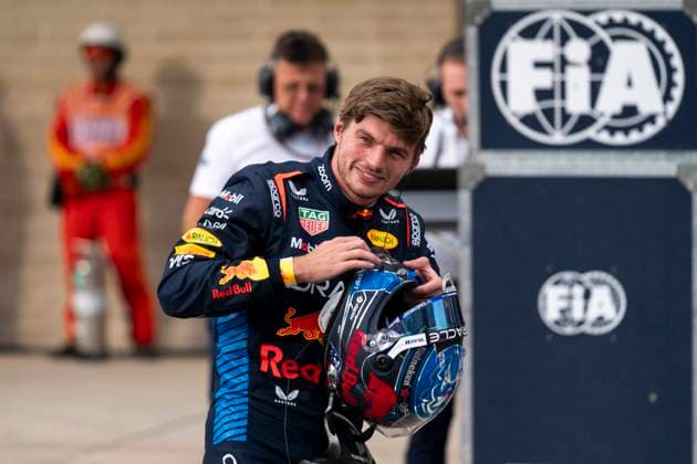 Dutch Formula One driver Max Verstappen of Red Bull Racing smiles after claiming pole in sprint qualifying for the Formula One United States Grand Prix at the Circuit of the Americas in Austin, Texas on Friday, October 18, 2024.  AUS2024101864 GREGxNASH