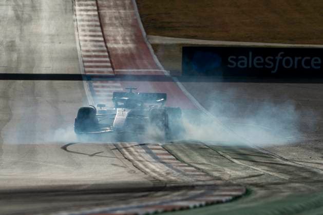Australian Formula One driver Liam Lawson of RB F1 Team spins as he participates in sprint qualifying for the Formula One United States Grand Prix at the Circuit of the Americas in Austin, Texas on Friday, October 18, 2024.  AUS2024101858 GREGxNASH