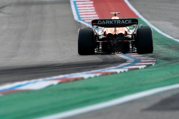 British Formula One driver Lando Norris of McLaren F1 Team participates in sprint qualifying for the Formula One United States Grand Prix at the Circuit of the Americas in Austin, Texas on Friday, October 18, 2024.  AUS2024101844 GREGxNASH
