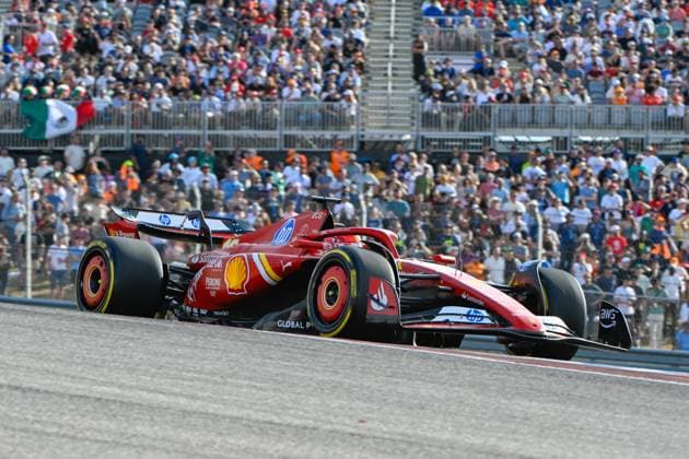 AUSTIN, TX - OCTOBER 18: Scuderia Ferrari driver Charles Leclerc (16) of Monaco exits turn 1 during the Sprint qualifying session of the Formula 1 Pirelli United States Grand Prix on October 18, 2024, at Circuit of The Americas in Austin, Texas. (Photo by Ken Murray Icon Sportswire) AUTO: OCT 18 F1 Pirelli United States Grand Prix EDITORIAL USE ONLY Icon241018032