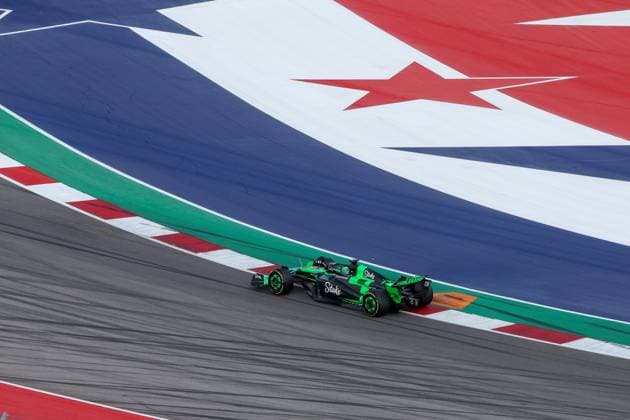AUSTIN, TX - OCTOBER 18: Stake F1 Team Kick Sauber driver Vaitteri Bottas (77) of Finland enters the chicane with the red, white and blue stars painted on the track behind him during the Sprint qualifying session of the Formula 1 Pirelli United States Grand Prix on October 18, 2024, at Circuit of The Americas in Austin, Texas.(Photo by David Buono Icon Sportswire) AUTO: OCT 18 F1 Pirelli United States Grand Prix EDITORIAL USE ONLY Icon2410180041