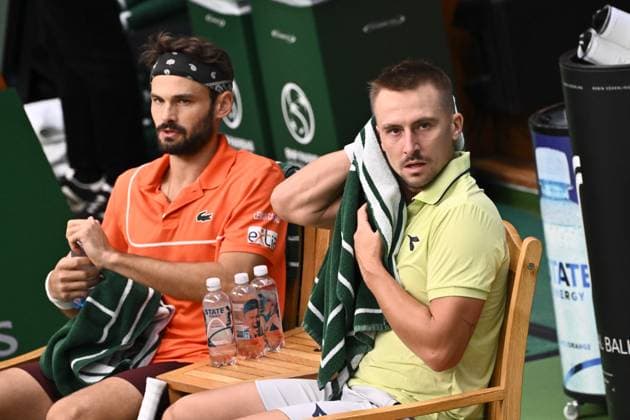 STOCKHOLM, SWEDEN 20241019 Petr Nouza and Patrik Rikl, Czech Republic, in the semi-finals of the BNP Paribas Nordic Open against Hugo Nys, Monaco, and Jan Zielinski, Poland, at the Royal Tennis Hall STOCKHOLM SWEDEN x10090x  Copyright: xClaudioxBresciani TTx TENNIS NORDIC OPEN 2024 SEMIFINAL