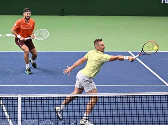 STOCKHOLM, SWEDEN 20241019 Hugo Nys, Monaco and Jan Zielinski, Poland and in the semi-finals of the BNP Paribas Nordic Open against Petr Nouza and Patrik Rikl, Czech Republic in the Royal Tennis Hall STOCKHOLM SWEDEN x10090x  Copyright: xClaudioxBresciani TTx TENNIS NORDIC OPEN 2024 SEMIFINAL